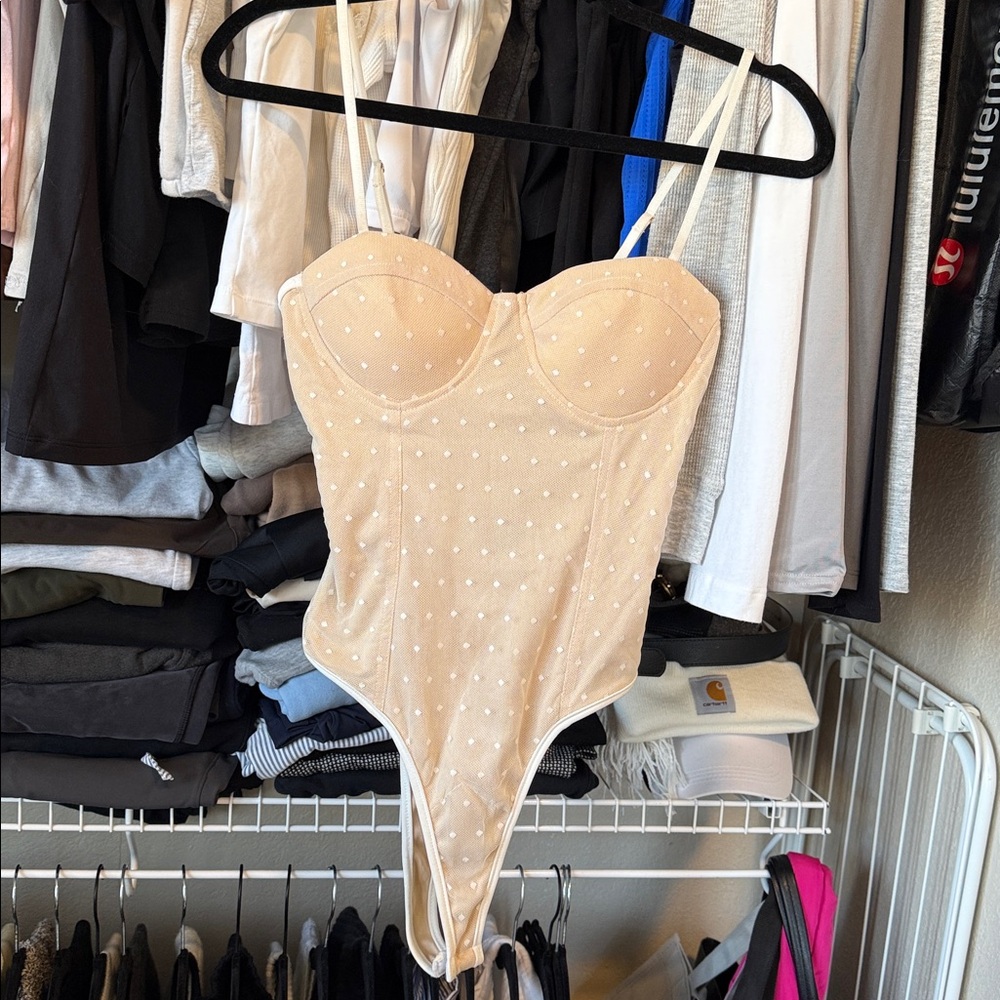 Priceless Beige Polka Dot Bodysuit